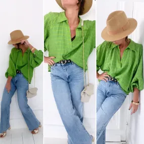 Blouse verte rayé jaune